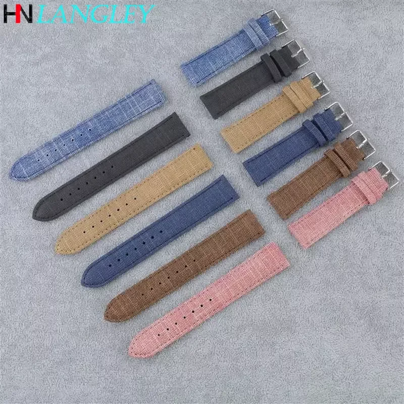 10mm 12mm 14mm 16mm 18mm 20mm 22mm Nylon Canvas Denim Fabric Strap Retro Watchband Sport Men Women Universal Wristband Bracelet