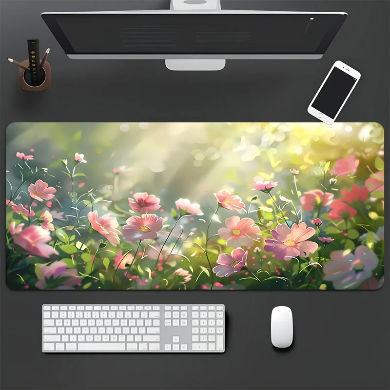 

Розово-зеленый коврик для мыши с цветочным принтом 900x400, с прошитыми краями, резиновый, нескользящий, XXL, большой настольный коврик для клавиатуры, для геймеров, офиса, игровых аксессуаров, 1 шт.