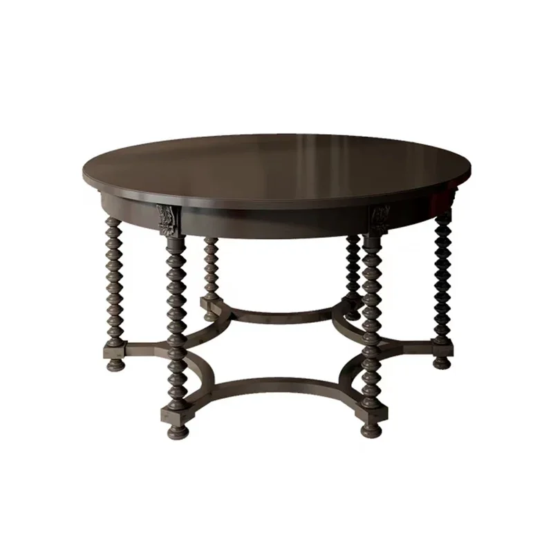 

Solid wood round dining table and chair combination, dining chair French engraving, American dining table for home use