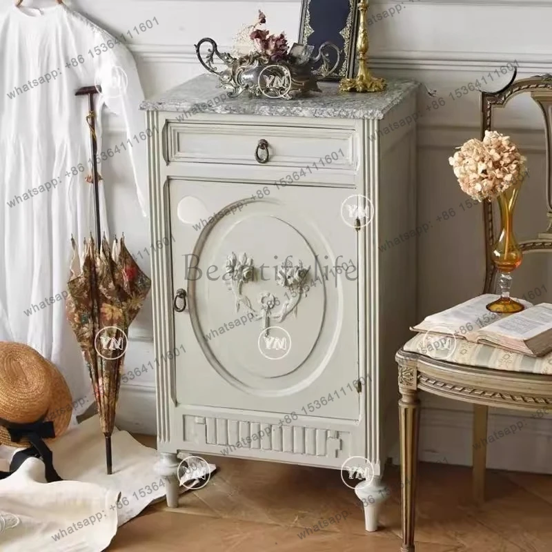 

Neoclassical solid wood bedside table white bedroom storage locker