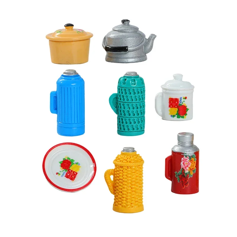 Mini juego de hervidor de carbón y tanque de gasolina, artículos de decoración de muebles de cocina para casa de muñecas a escala 1/12
