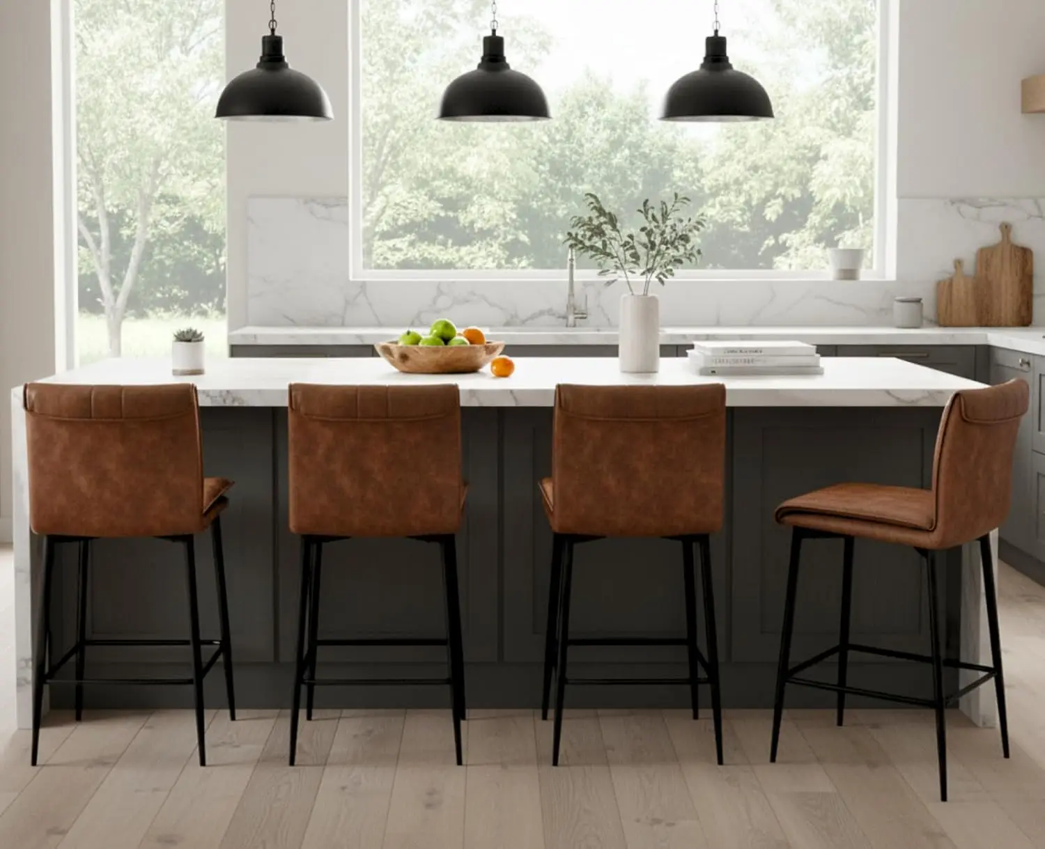 

Комплект из 4 кожаных барных стульев для стойки, современные мягкие барные стулья высотой 66 см со спинкой и металлическими ножками, на заказ