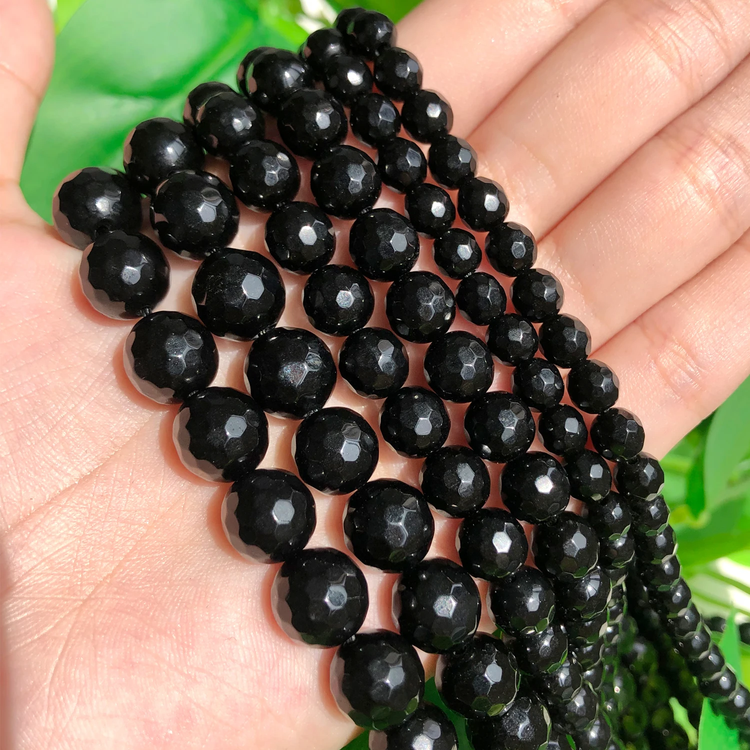 Natural Stone Faceted Black Agate Onyx Round Loose Spacer Beads For Jewelry Making Diy Bracelet Necklace 4 6 8 10 12mm 15 Inches