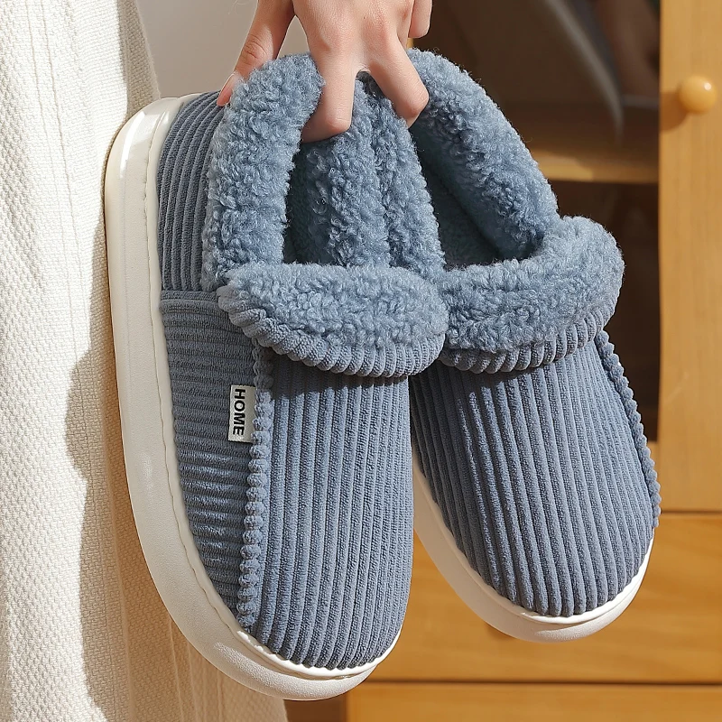 Big Size 48 49 Winter Warm Slippers Comfort Home Plush Shoes Women Men Bedroom Non Slip Slides Couples Indoor Casual Furry Flats