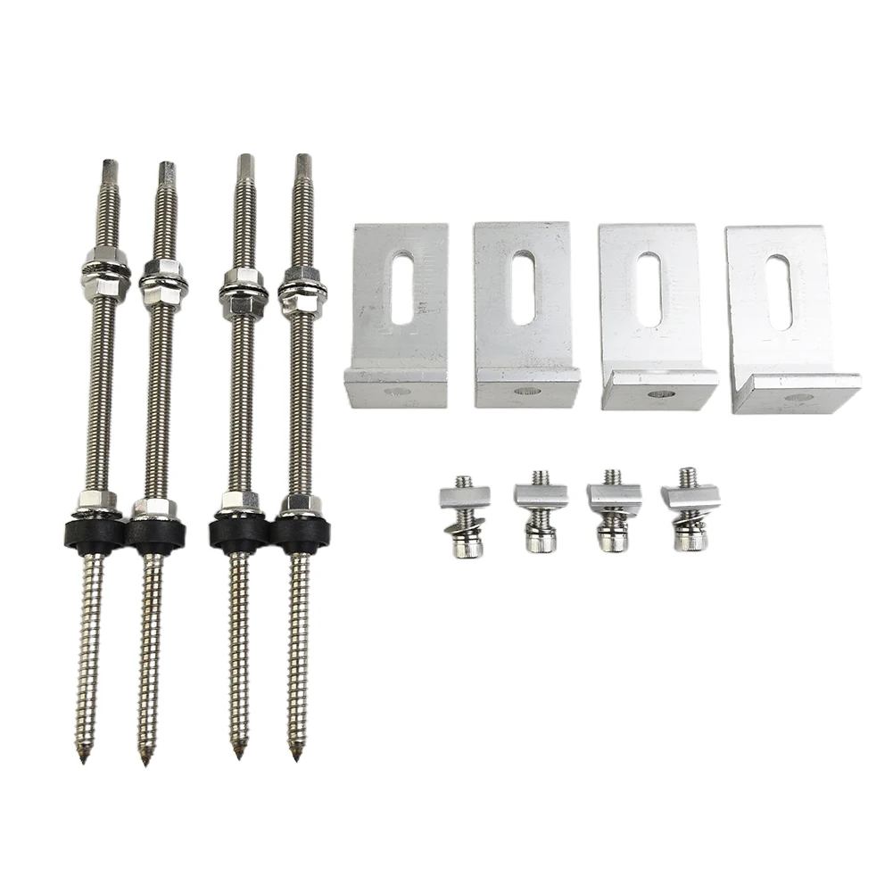 Brackets Pole Screws Sliver Solar PV Roof Fixture Sheet Metal +stainless Steel 200/250mm 4 Sets Aluminium Alloy