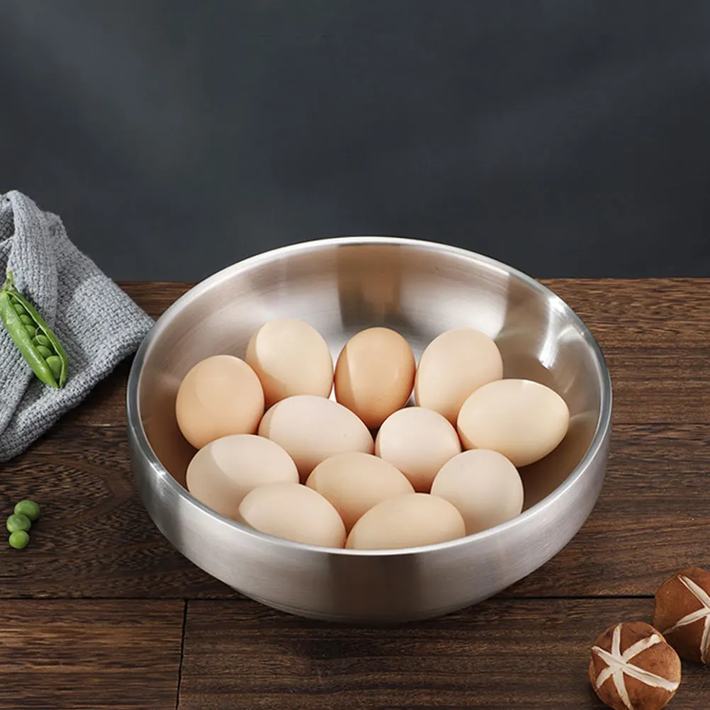 

1pc Stainless Steel Cold Noodle Double Layer Insulated Soup Rice Food Container Smooth Kitchenware Household Bowl
