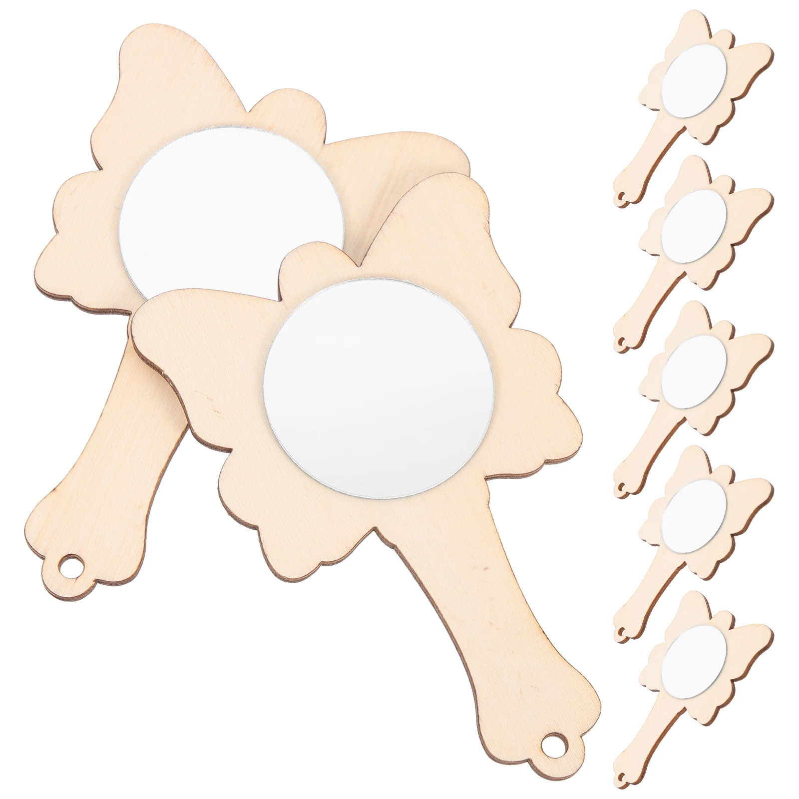 

10 Pcs Wooden Handmade Mirror Kids Craft Supply Unfinished DIY Early Childhood Mirrors Small Handheld Decorative Toy Sewing