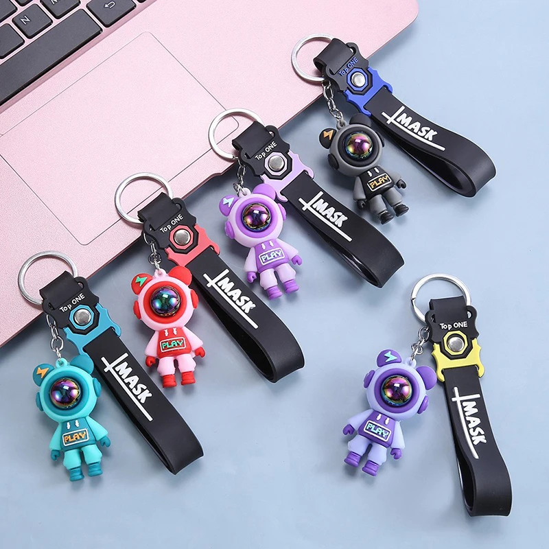 Cute Lightning Bear Keychain Cartoon Astronaut Bear Doll Keyring for Men Car Key Women Bag Pendant Couple Keys Holder Chain Ring