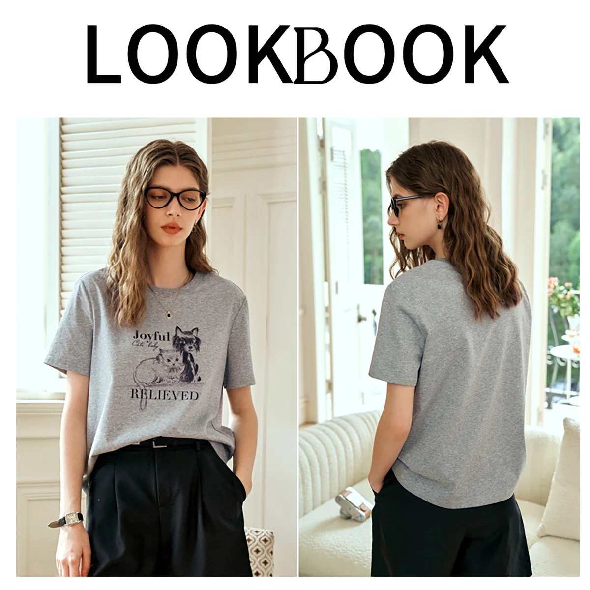 OLrain Dames Zomer 2025 Franse Schouder 100% Katoenen T-shirt Grijs Gedrukt Dames Korte Mouw Vrouw Crop Kleding O57XT91526