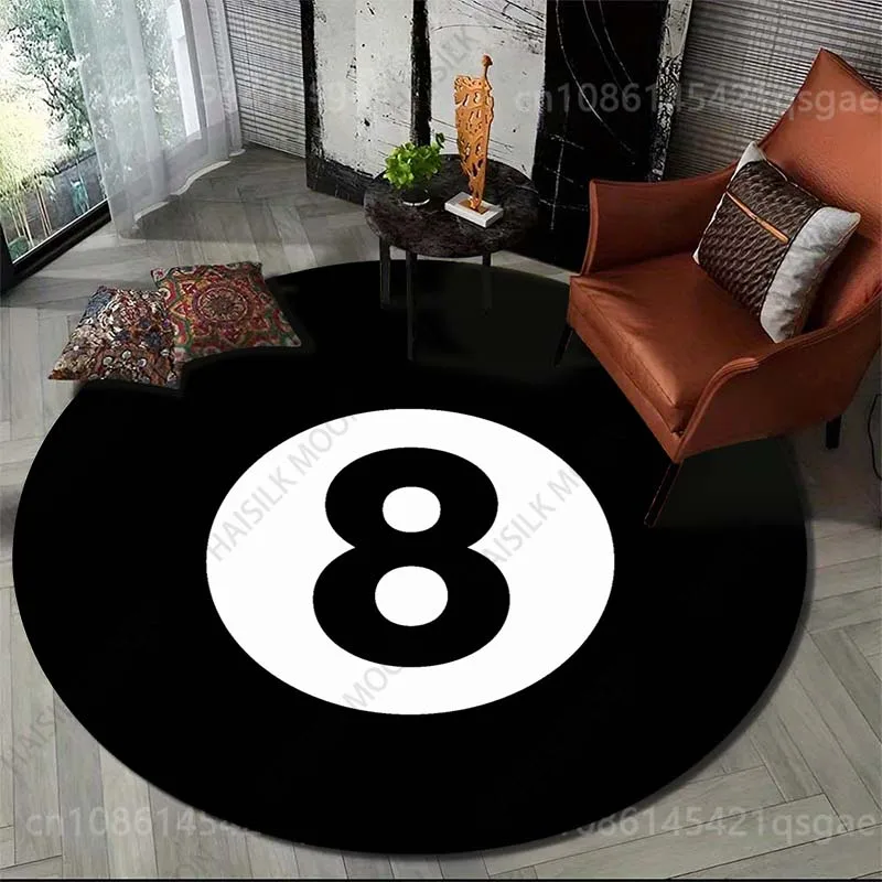 Multiple sizes Billiard black eight ball Print Round Carpet for Living Room Bedroom Sofa Table Floor Mat Area Rug Luxury Gift