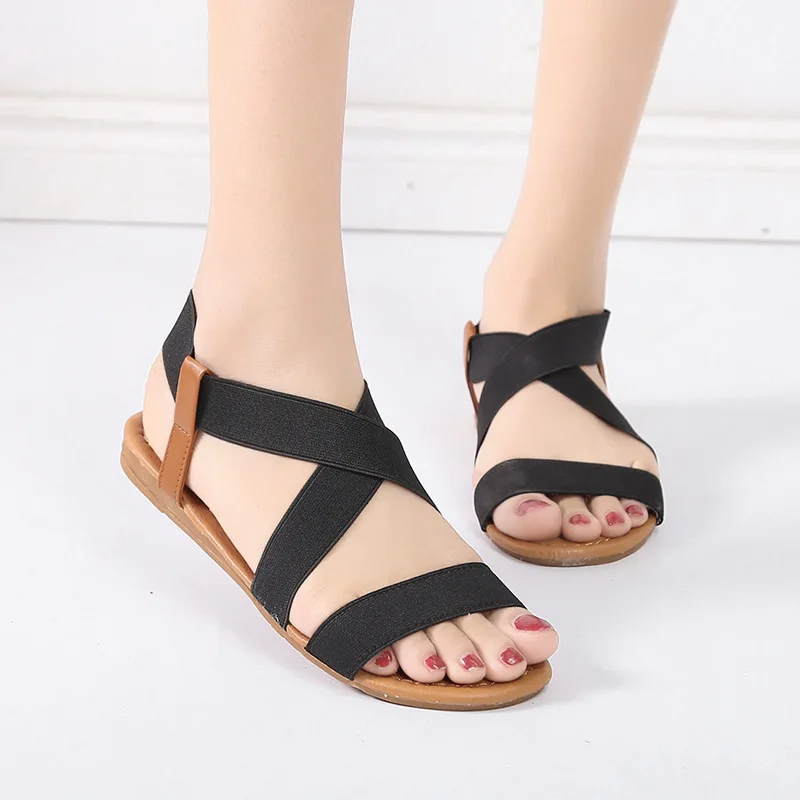 

Women's Elastic Flat Bottom Fish Mouth Roman Sandals