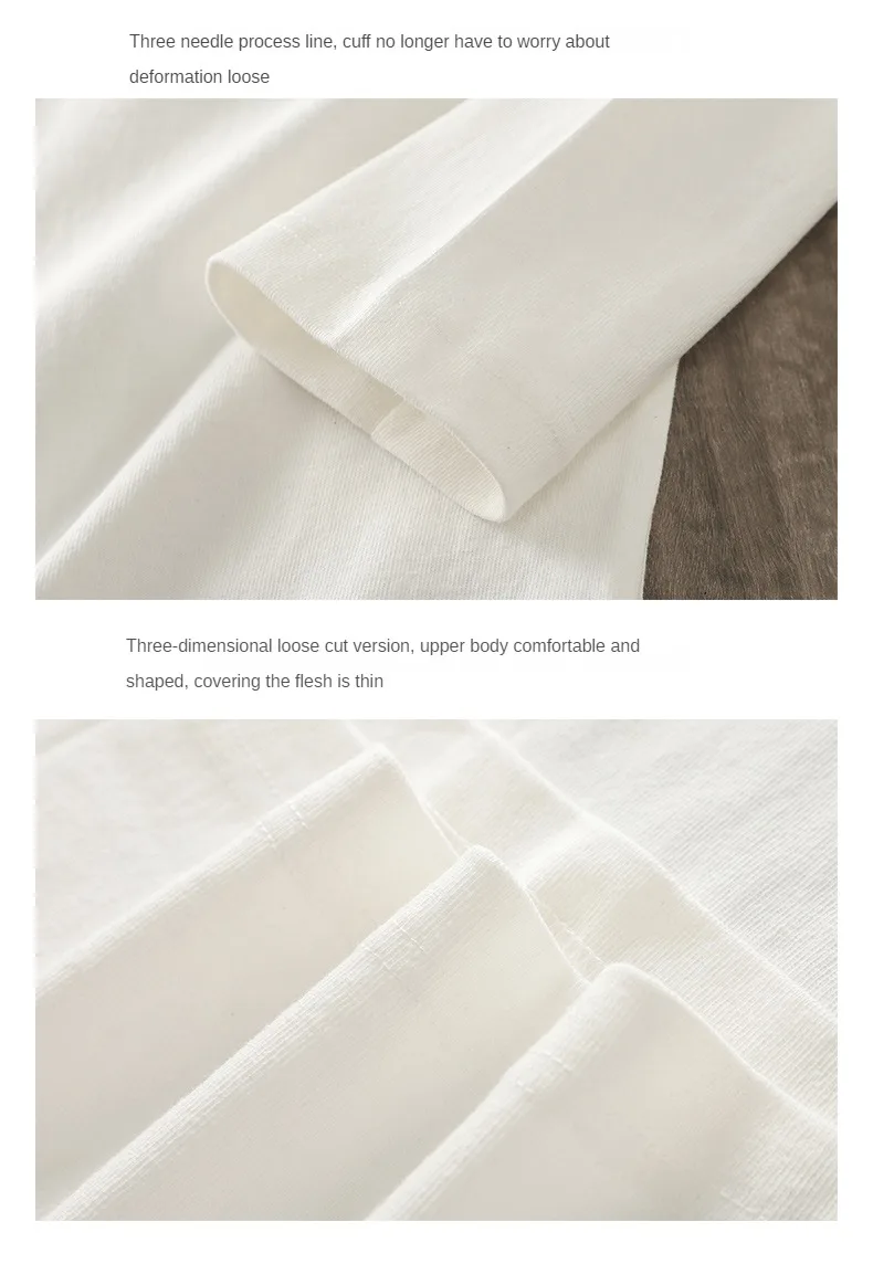 Dukeen 11,2 Oz Schwergewichts-Herbst-Langarm-T-Shirt für Herren, 100% Baumwolle, Einfarbiges Shirt mit Rundhalsausschnitt, Weiße Oberteile, Übergroße Herrenbekleidung – Detail 11