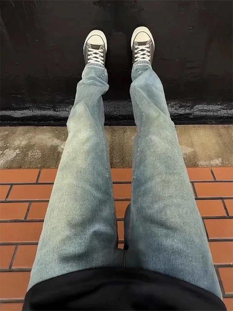 aduated Denim Jeans Men's Slim Fit American Retro High Street Vibe Knife  Narrow Sle Youthful Casual Cotton Blend