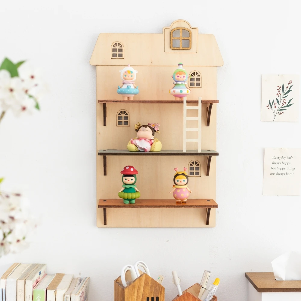 3-lagiges Wand-Display-Riser-Rack aus Holz, niedlicher Puppen-Display-Halter, Aufbewahrungsregal für PopMart-Figuren, Blindbox, Heimdekoration