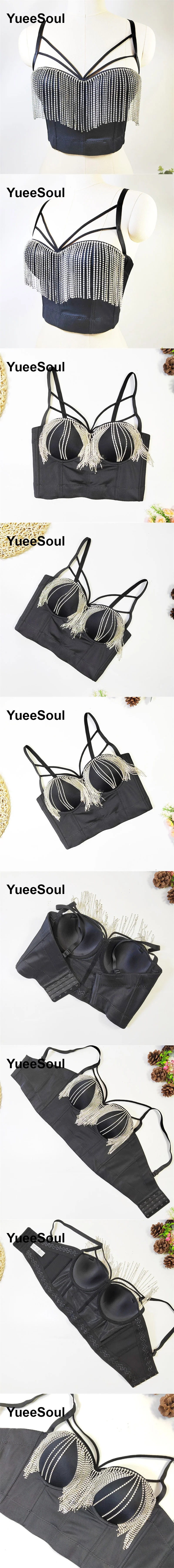 Black Y2K Tops White Rhinestone Sequins Tassel Slim Crop Top New Gothic Party Club Wedding High Street Sexy Corset Top Camis