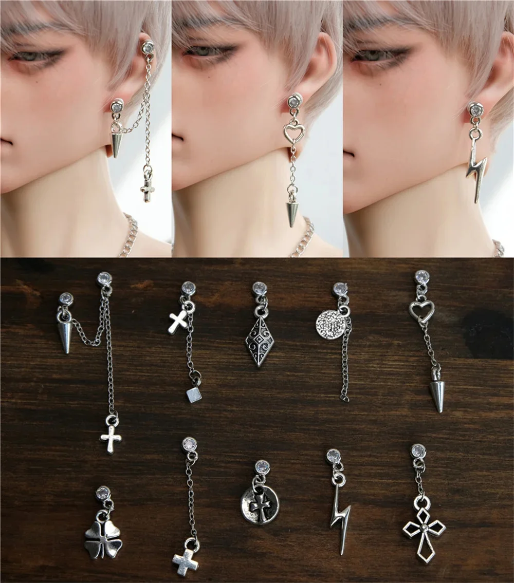 BJD Doll Ear Accessories Fit 1/3 Uncle ID75 size Cross Tip Cone Punk Earrings SD Doll Prop Accessories