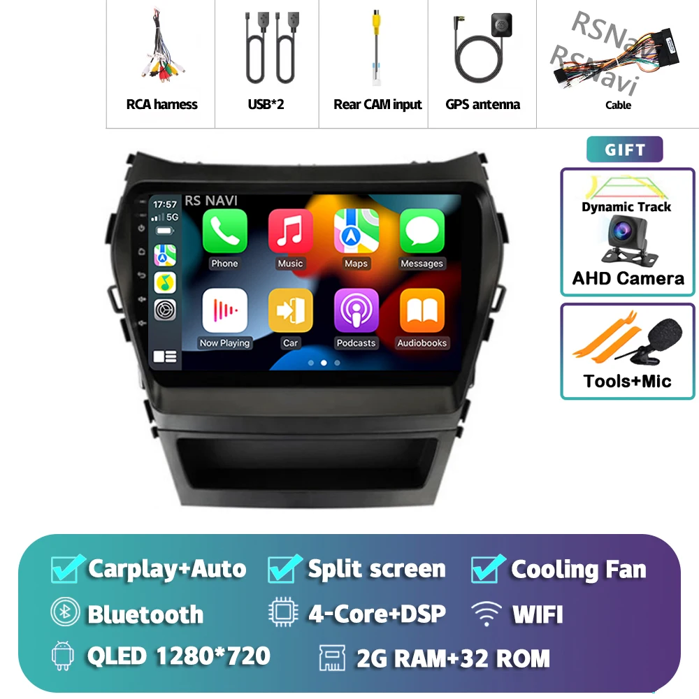 Android 15 Carplay Auto 2K Scherm Autoradio Multimedia Speler voor Hyundai Santa Fe 3 2013 - 2016 Autoradio GPS Stereo Head Unit