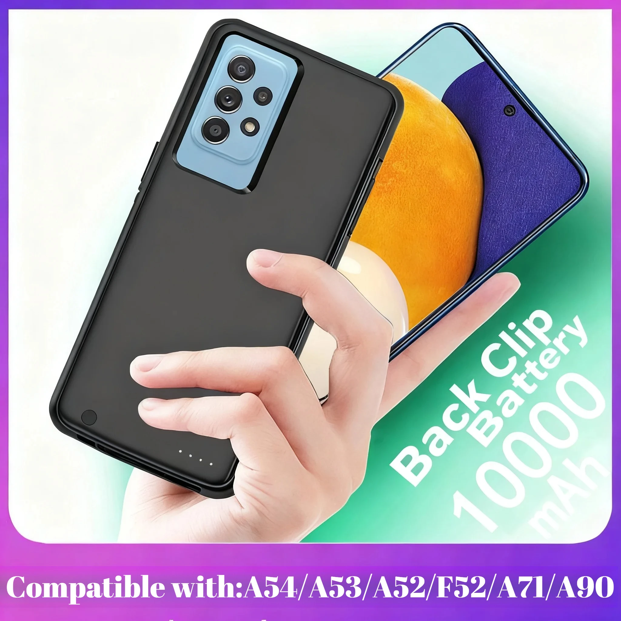 

Чехол-аккумулятор для Samsung A Series A53 A54 A52 A51 A71 10000 мАч, задняя крышка с беспроводной зарядкой, внешний аккумулятор