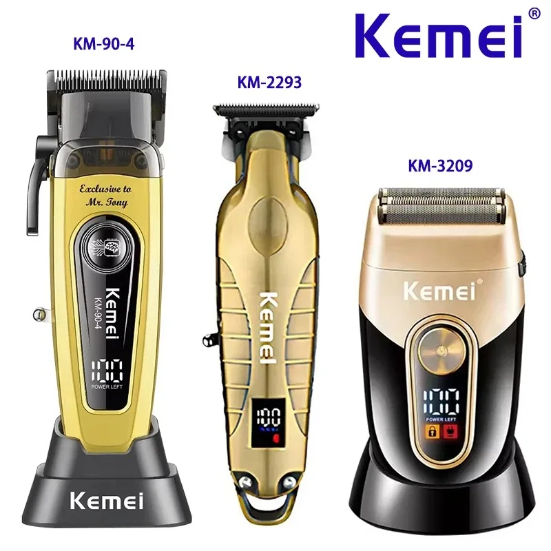 

Kemei Electric Rechargeable Hair Clipper Professional Barber Trimmer For Man Cordless Shaver KM-90-4 KM-2293 Gold KM-3209 Kit