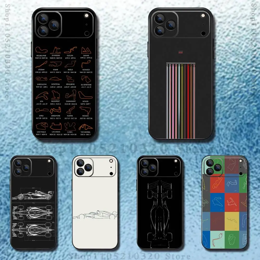 

Minimalist F1 Circuit pattern Phone Case For iPhone 17,16,15,14,13,12,11 ,Pro Max,XS,X,XR,SE,Mini,8,7,Soft Silicone Black Cover