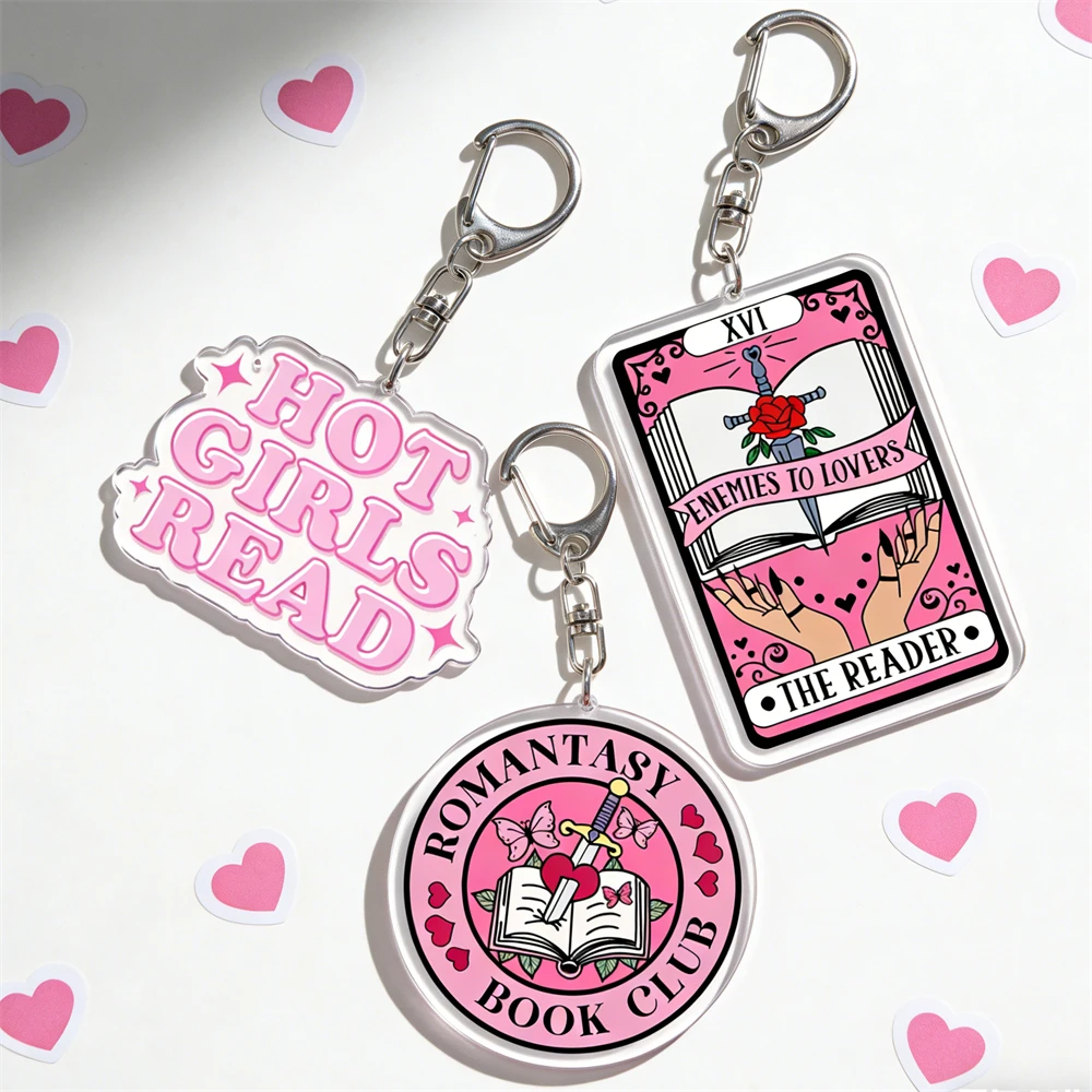 Pink Bookish Book Lover Keychains for Women Accessories Bag Key Chain Ring Bookworm Kindle Reader Reading Fans Gifts Keyrings