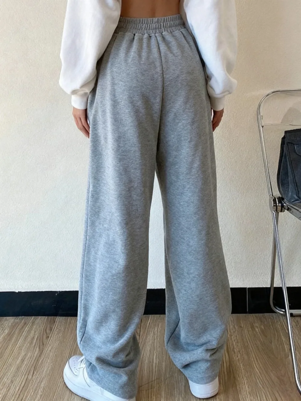 بنطال ركض مريح بأرجل مستقيمة بلون عادي لملابس الخريف والشتاء النسائية #3