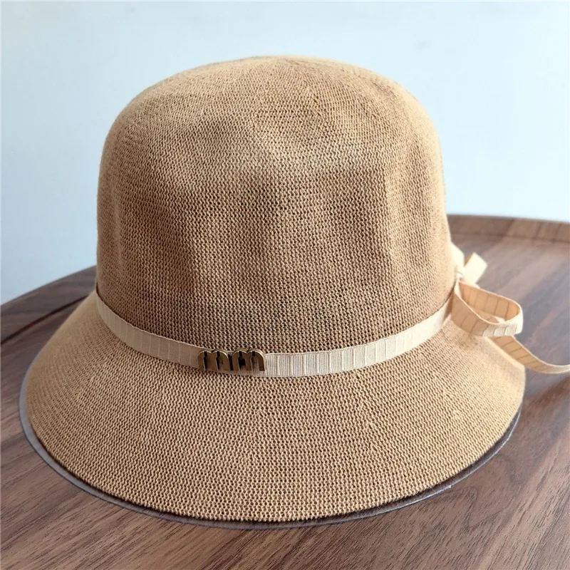 Korean  of Simple Ribbon Bow Knitted Fisherman Hat Women Thin Sun Hat in Spring and Summer Sun Basin Hat