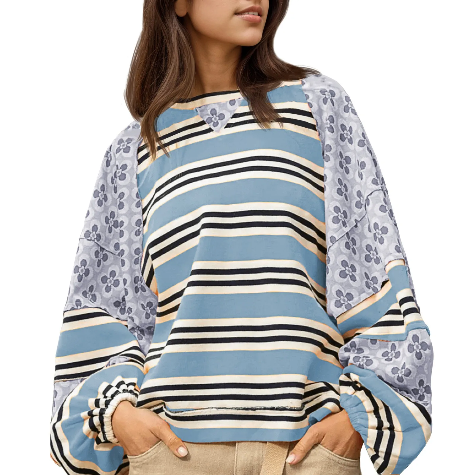 

Women Oversized Sweatshirts Color Block Long Sleeve Loose O Neck Fall Outfits Fashion Slit Pullover Women Sweatshirt Coat Casual