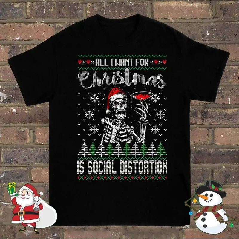 Tudo que eu quero para o Natal é distorção social Ugly Xmas T Shirt Sizes