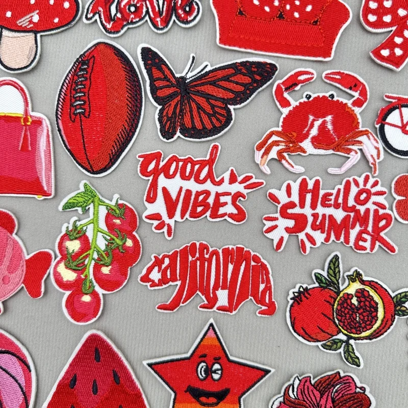 Rote Früchte Stickerei Patches Cartoon Kleidung Aufkleber DIY Eisen auf Patches für Kleidung Applikationen Jacke Jeans Streifen – Detail 1