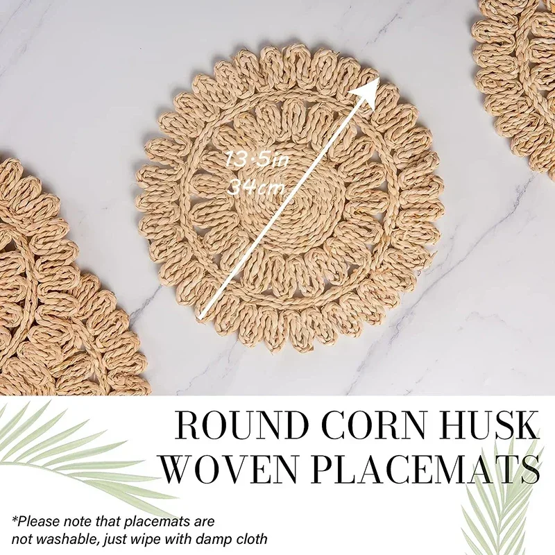 96-16PCS Wedding Woven Placemat Boho Straw Placemat Natural Braided Tablemat Farmhouse Decor for Thanksgiving Party 13.5In 6