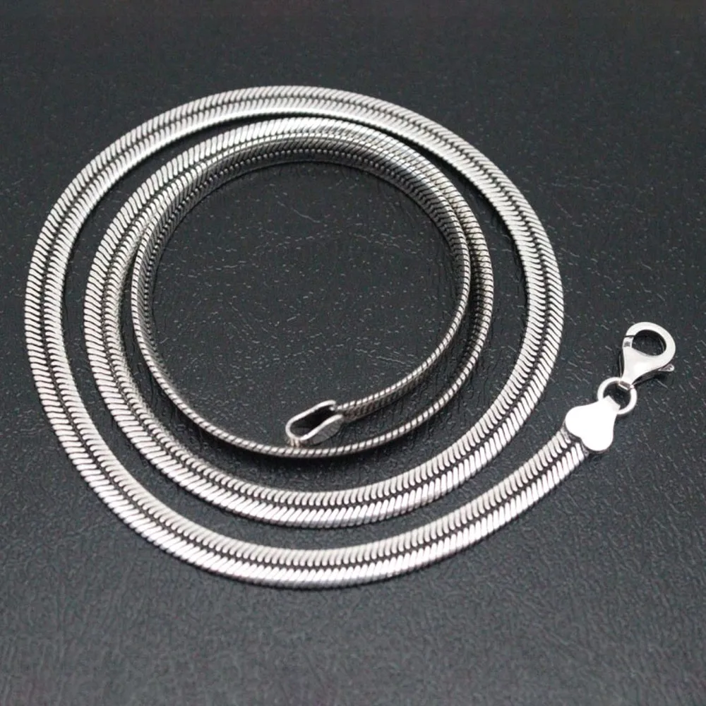 

Real Solid 925 Sterling Silver Chain Men 5mm Flat Snake Blade Necklace 20-21g/50cm