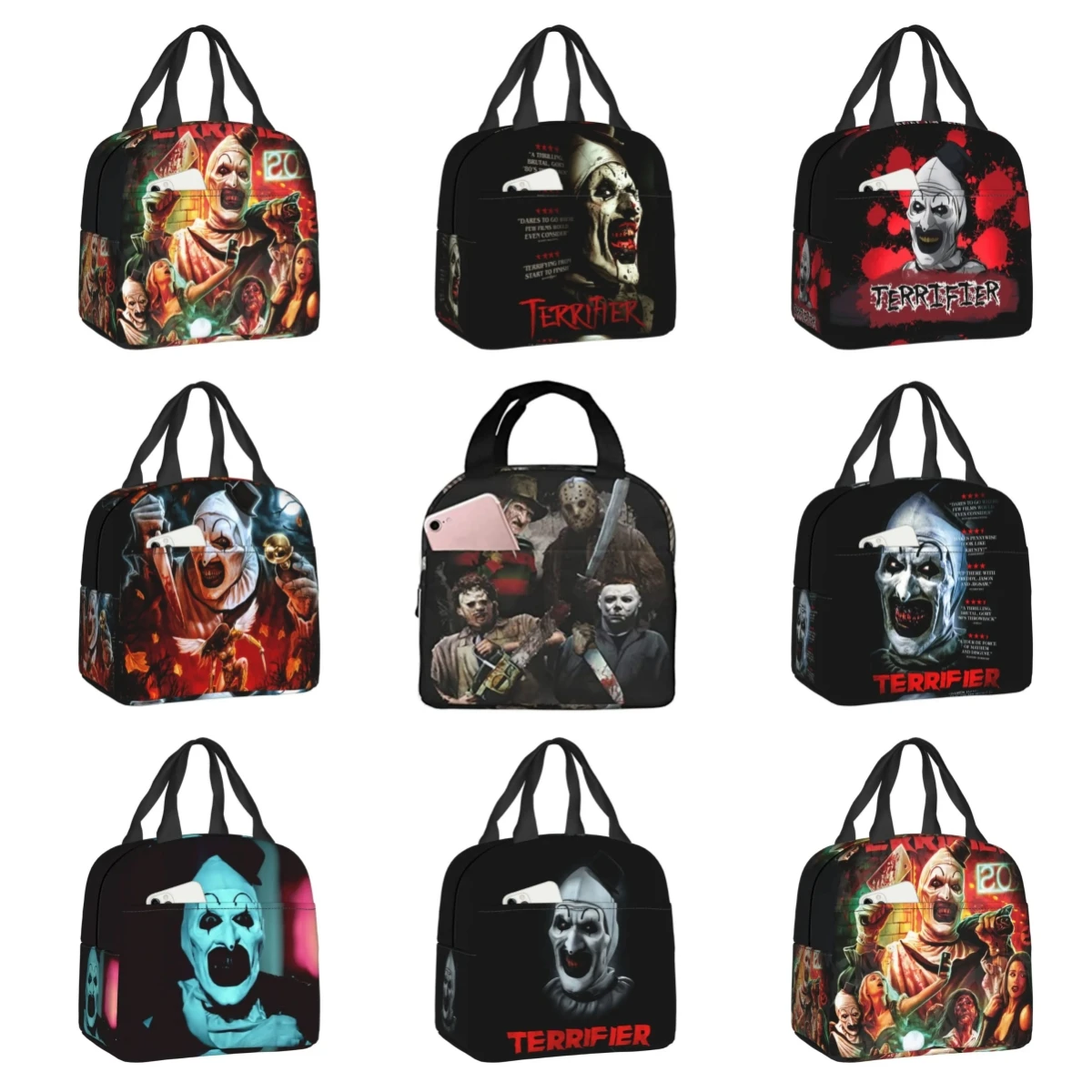 

Horror Movie Terrifier Lunch Bag Women Cooler Warm Insulated Halloween Lunch Box for Kids School Children Food Picnic Tote Bags