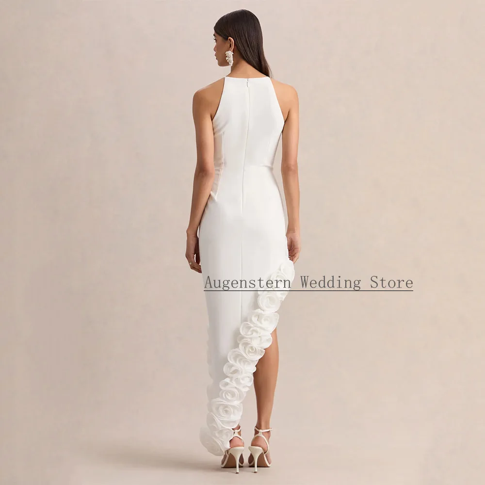 Customized Wedding Dress Asymmetrical 3D Flowers Halter Maxi Wedding Gowns for Women 2026 Bride Ankle Length Modern Bridal Dress