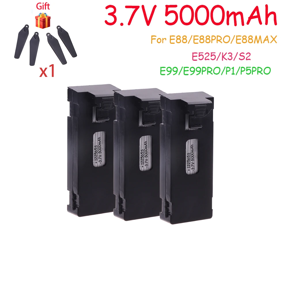3.7V 5000mAh Rechargeable Li-ion Battery For RC Drone E88 E88PRO E99 P1 K3 P10 A13 S98 E525 RC Quadcopter Parts Battery 1-10pcs