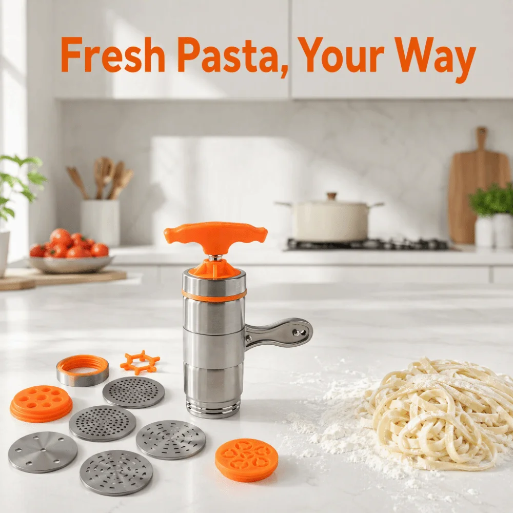 Stainless Steel Noodle Press Machine Manual Operation Different Thickness Manual Pasta Maker 7 Interchangeable Noodle Mould
