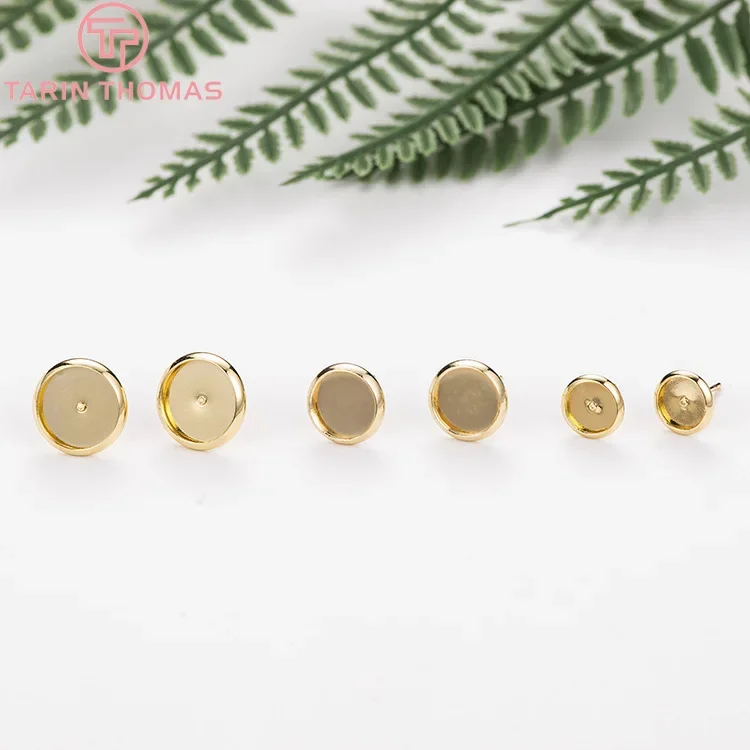 (2442)8PCS Inside 6MM 8MM 10MM 12MM 24K Gold Color Brass Round Sets Stud Earring High Quality Diy Jewelry Accessories