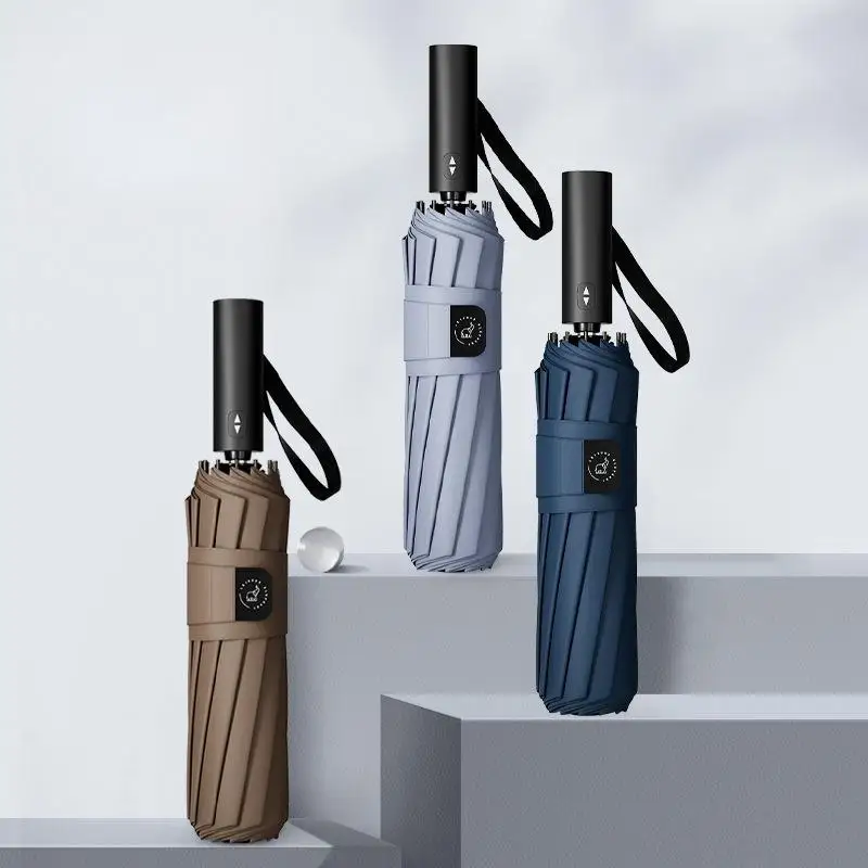 

Автоматический зонт премиум-класса 2026 года, 12 спиц, увеличенный, утолщенный, устойчивый к штормам, водонепроницаемый, прочный, деловой, для автомобиля, складной в три сложения