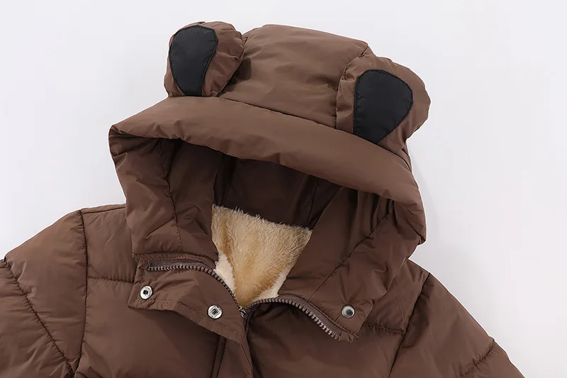 1-8 Jahre Kinder Daunenjacke Herbst Winter Baby Jungen Mädchen Einfarbig Bärenohren Lammwollfutter Dicke Kapuzenjacke – Detail 9
