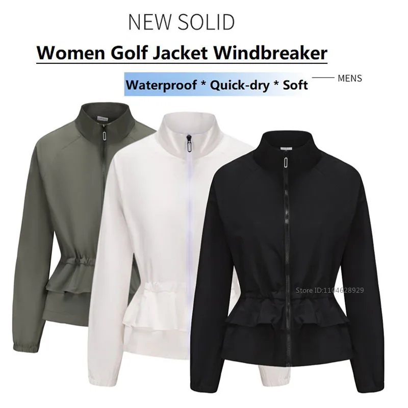 New Sports Golf Jackets for Women Winter Autumn Zip Stand Collar Golf Coats Ladies Long Sleeve Waterproof Leisure Windbreaker