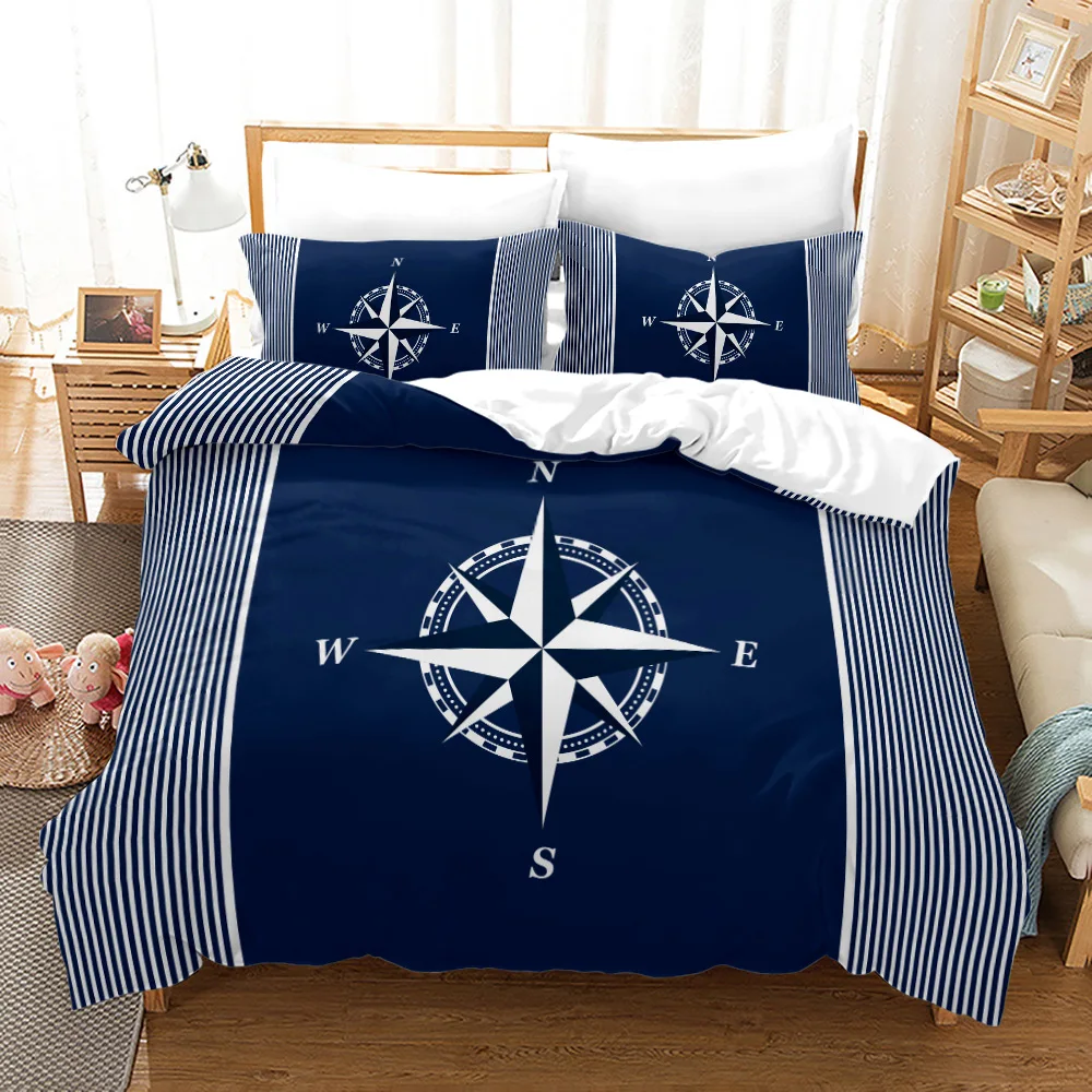 New Nautical Ocean Anchor Bedding Sets Ocean Spirit Duvet Cover King Queen Single Size Bed Linen with Pillowcase Teens Boys Gift