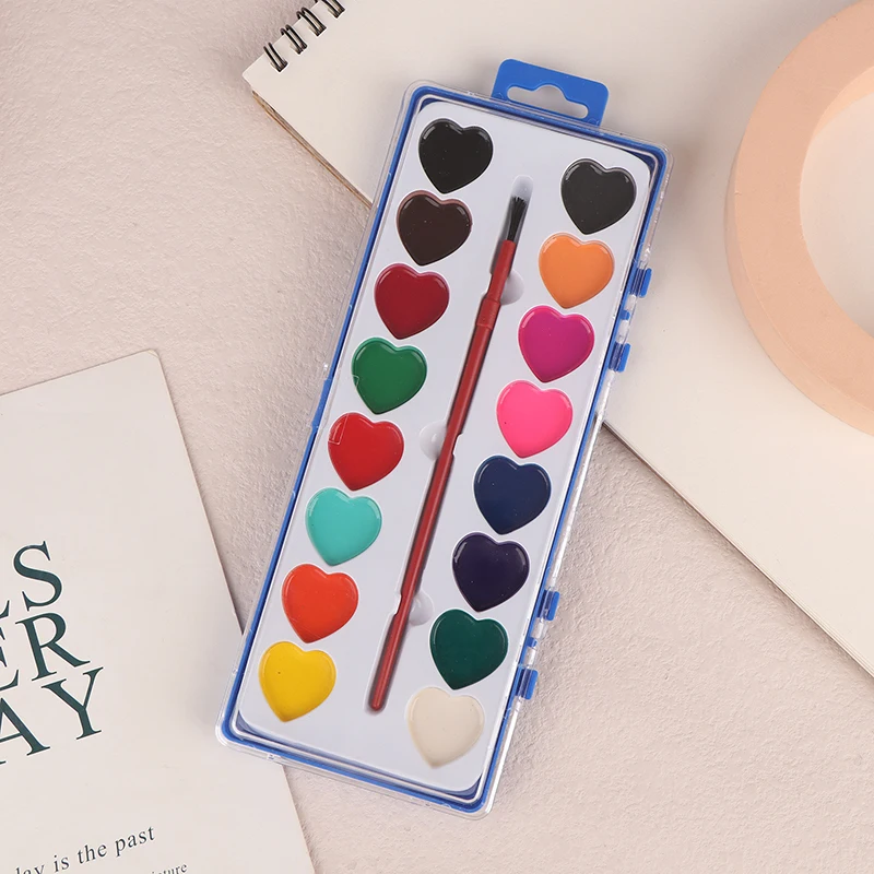 16 Color Valentine's Day Watercolor Paint Set Art Painting Palette Kit Unique Heart Design Crafts Painting Kits For Beginning