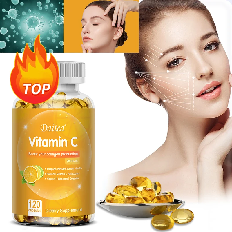 Vitamin C 2000 Mg Capsules, Nutritional Supplements - Immunity, Collagen Boosters and Antioxidants, Skin Health, Vitamin C