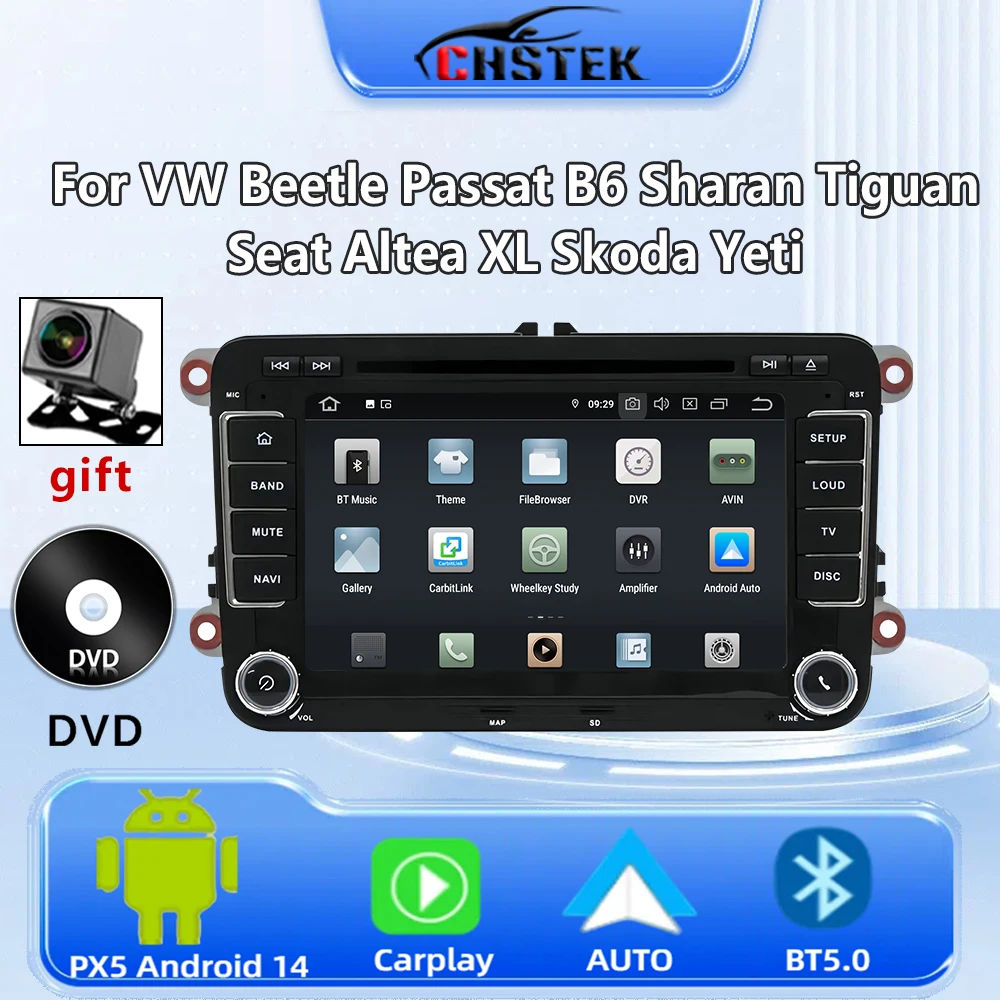 

Автомобильный радиоприемник CHSTEK Android 14 для VW Beetle Passat B6 Sharan Tiguan Seat Altea XL Skoda Yeti Superb DVD CarPlay навигация WIFI