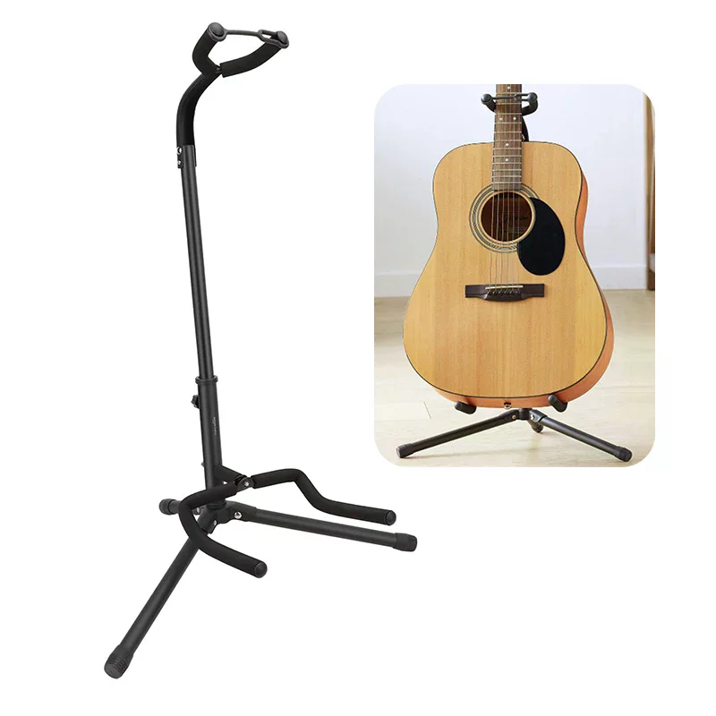 

Height Adjustable Foldable Guitar Stand With Secure Support For Acoustic, Electric, Bass And Banjos, Sturdy, Black