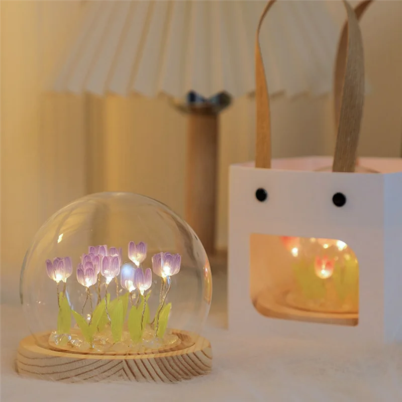

1 Piece Handmade DIY Tulip Girl Living Room Night Light Desktop Light Romantic Ambient Lamp Blue