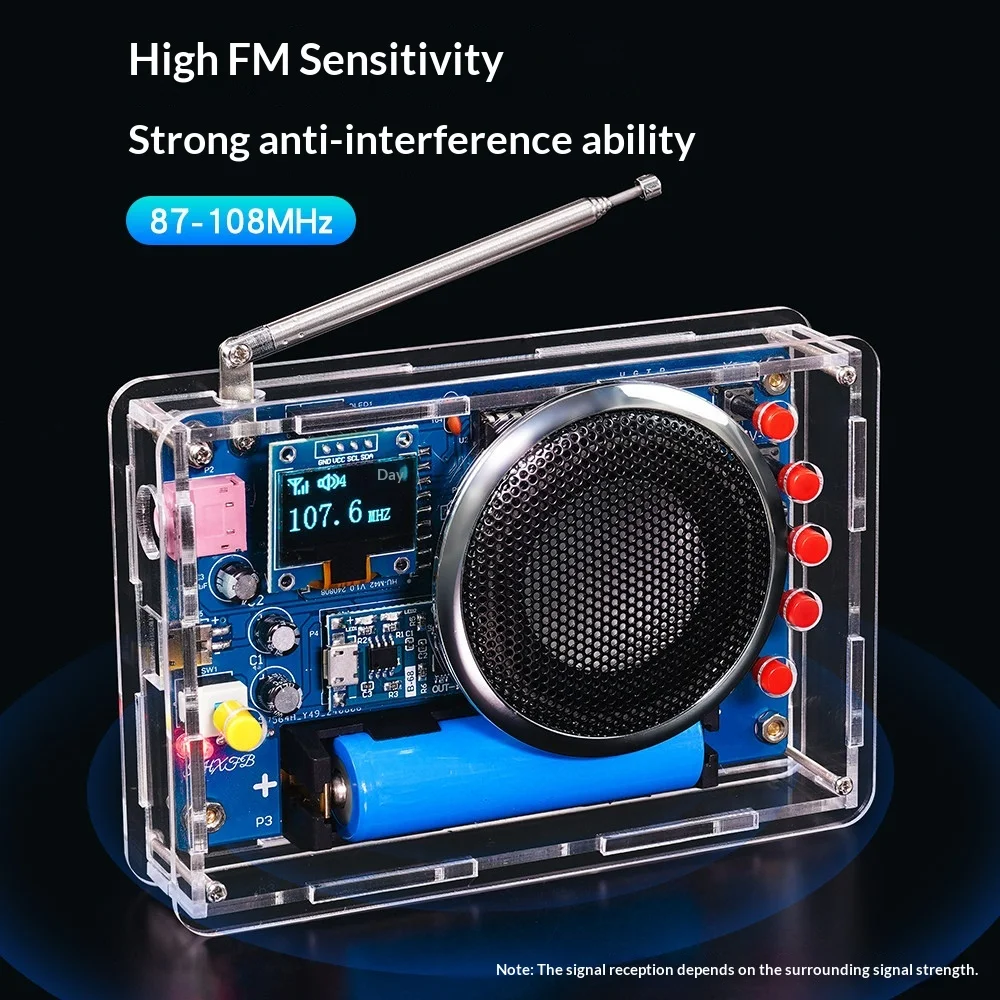 Radio assembly kit, OLED display, rechargeable, FM frequency modulation circuit board production and soldering electronics DIY