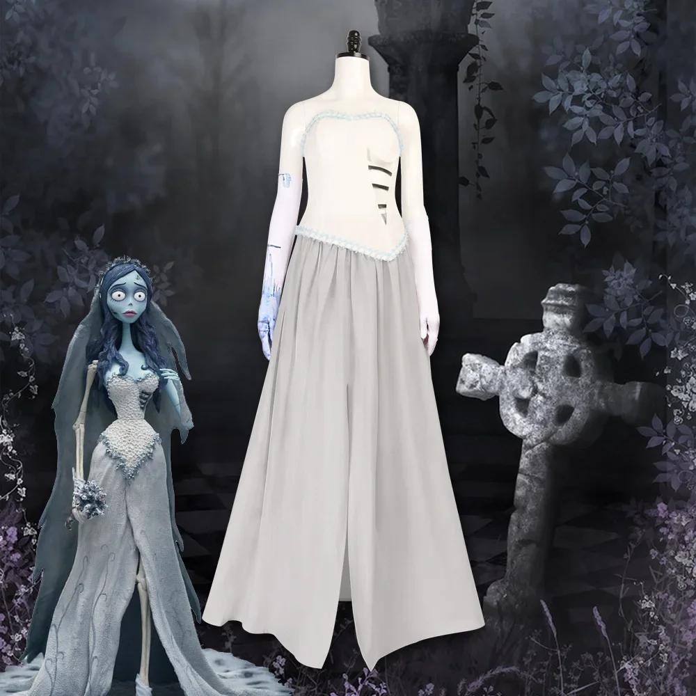 

Anime Corpse Masquerade Bride Emily Cosplay Fancy Dress Costume Zombie Ghost Halloween Party Dress Up Women Scary Gothic Suits