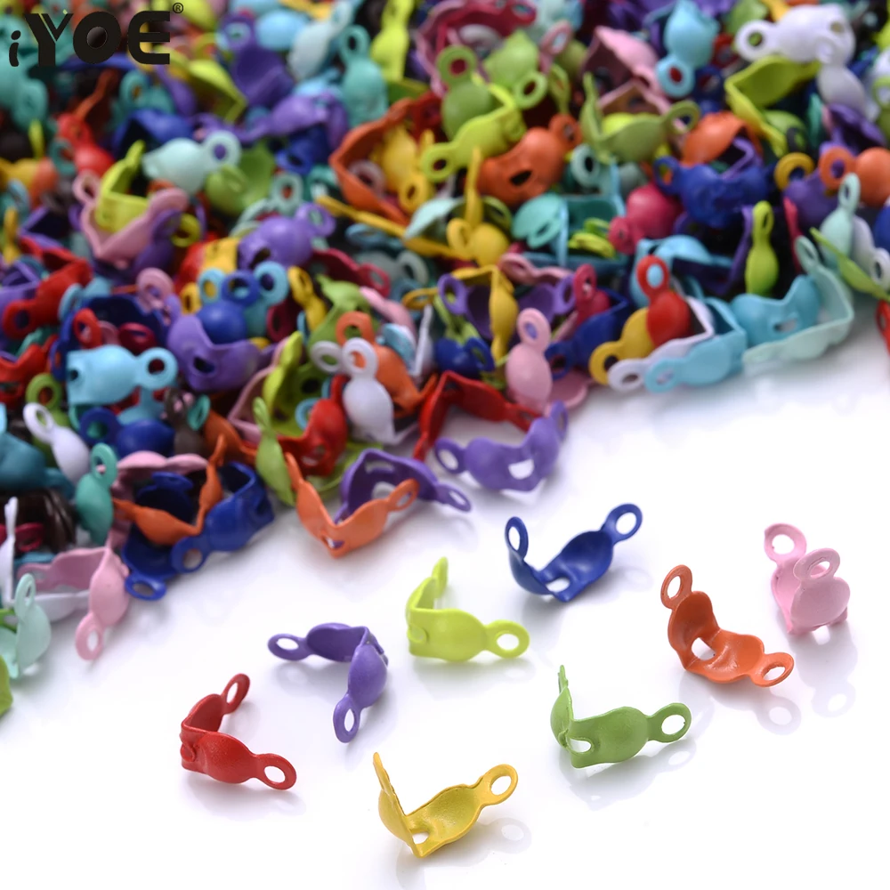 100pcs/Lot 4x8mm Mix Crimp End Clasps Multicolor Ball Chain End Connector For Jewelry Making Accessories Diy Bracelet Necklace