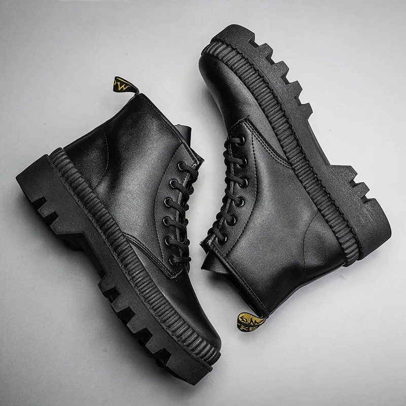 

Winter Pop Black Thick Base Cloth Mid-Top Boots Men Fall British Trend Boots Hight-Top Korean Casual Men's Shoes BootsNice